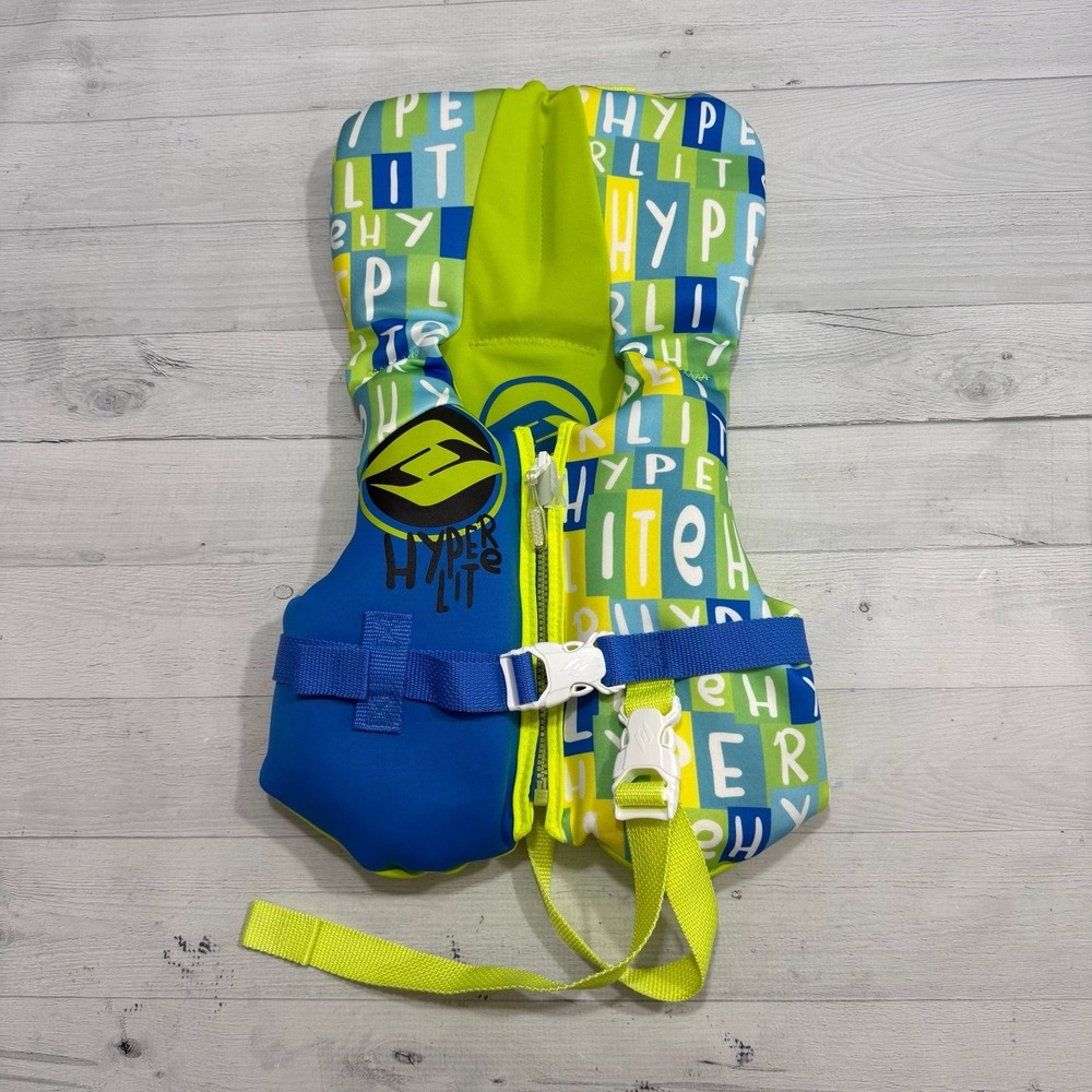 Hyperlite infant life vest neoprene bright yellow blue under 30 pounds